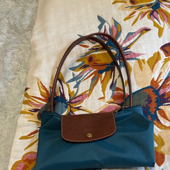 Longchamp Large Le Pliage Teal and Brown Tote Bag - Picture 3 of 8